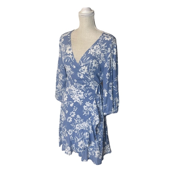 Lulu’s Floral in This Together Dusty Blue Floral Print Wrap Dress - Picture 8 of 14